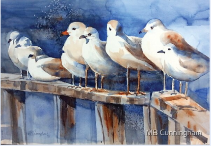 Sea Gulls Beach Birds Wall Art Watercolor